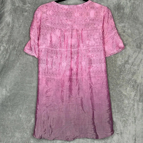 CJ Banks 1X Shirt Top Purple Aztec Ombré Short Sleeve Keyhole Scoop Neck Rayon - Picture 4 of 7
